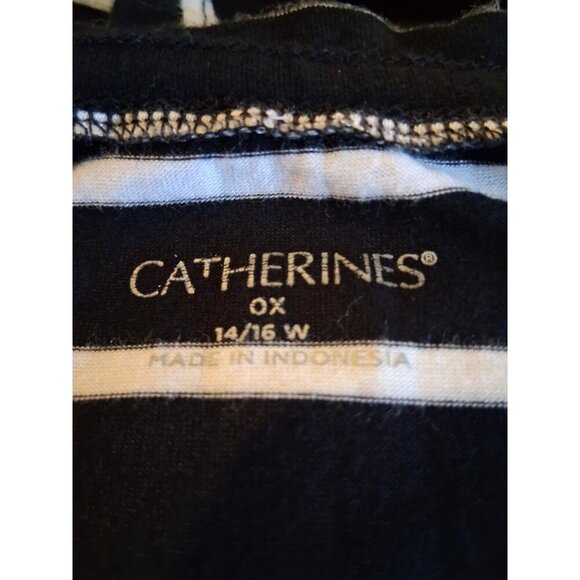 Catherines 0X 14/16W black white striped scoop neck stretch 3/4 sleeve top soft - Picture 4 of 4
